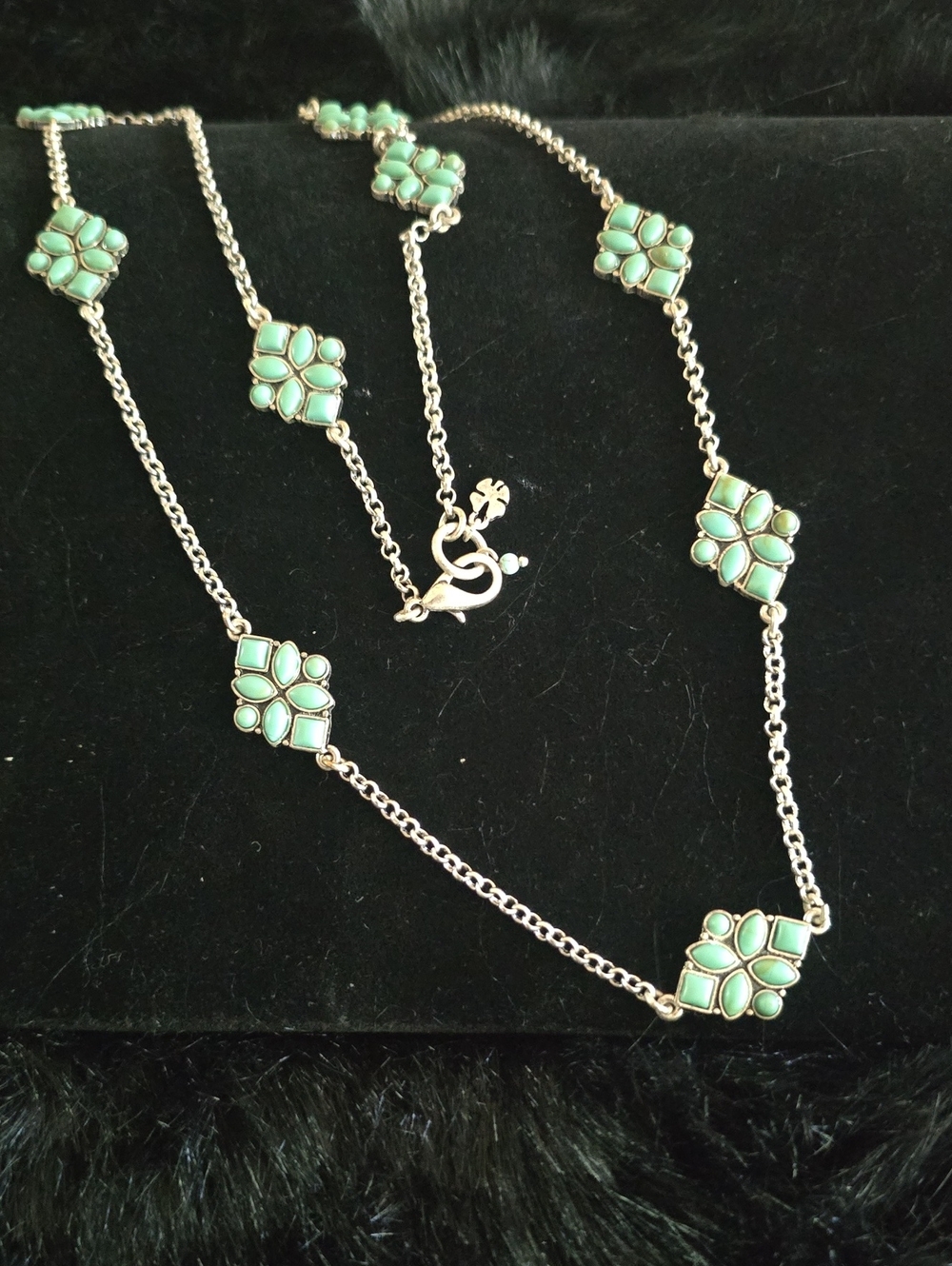 Silver Chain Necklace with Mint Green Floral Stations